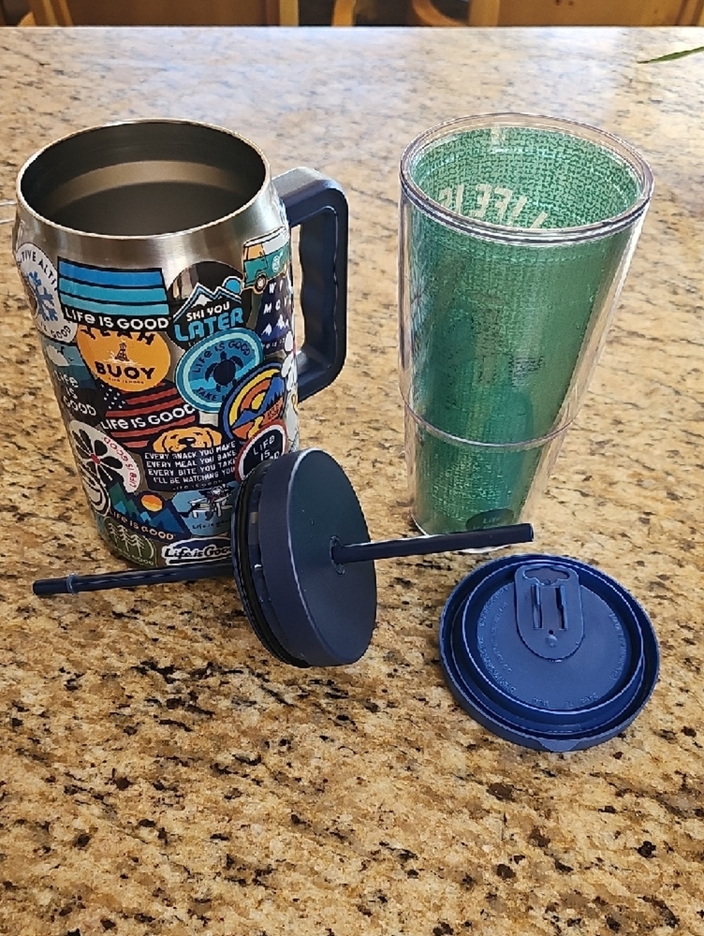 Life Is Good Sticker-Pattern Stainless Travel Mug & Jake Adirondack Tumbler Set - Picture 8 of 13